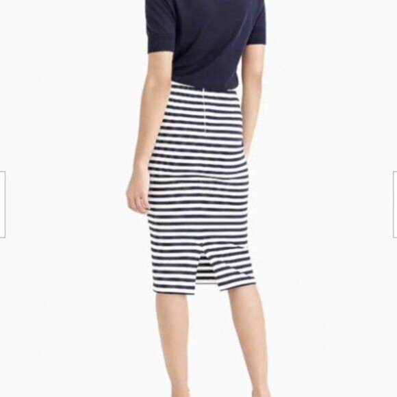 J. Crew Women's Knit Pencil Skirt Navy Blue & White Striped Cotton L7578 SZ 00 - Picture 3 of 13